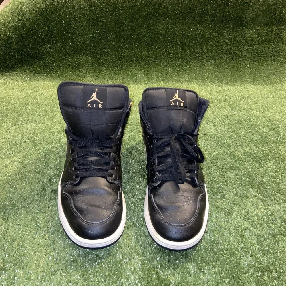 Air Jordan 1 Mid Black Metallic Gold Men’s Size 13 Athletic Basketball Sneakers